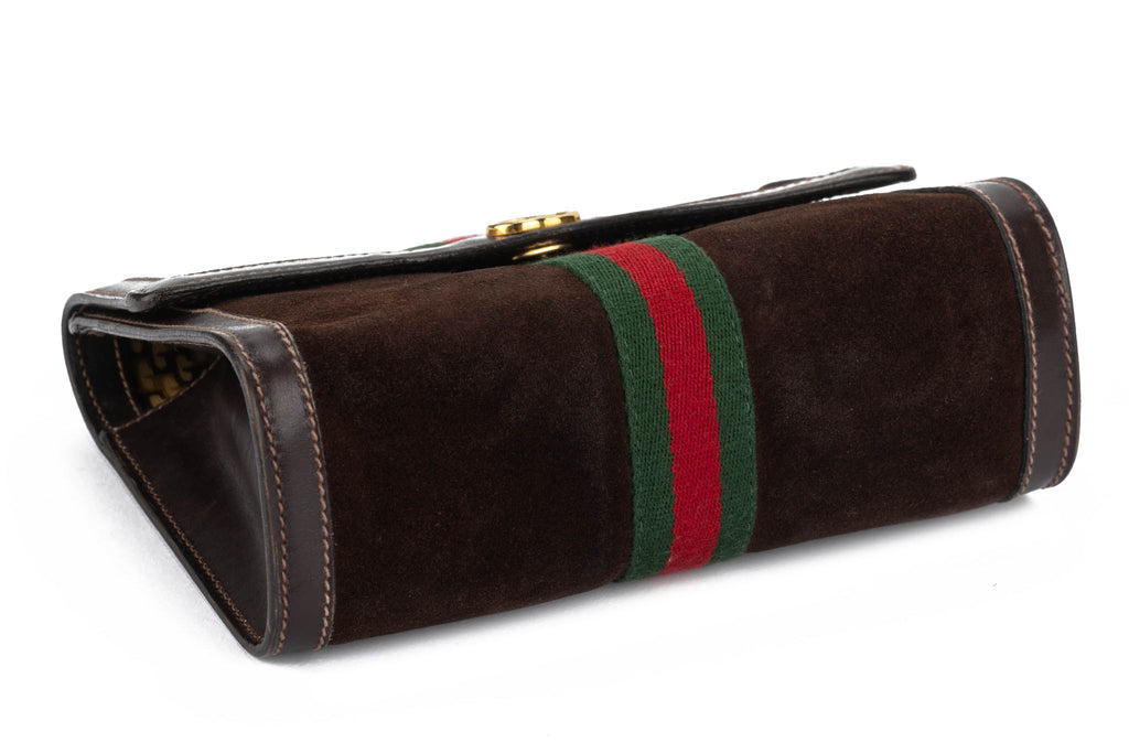 Gucci Vintage Brown Suede Logo Clutch