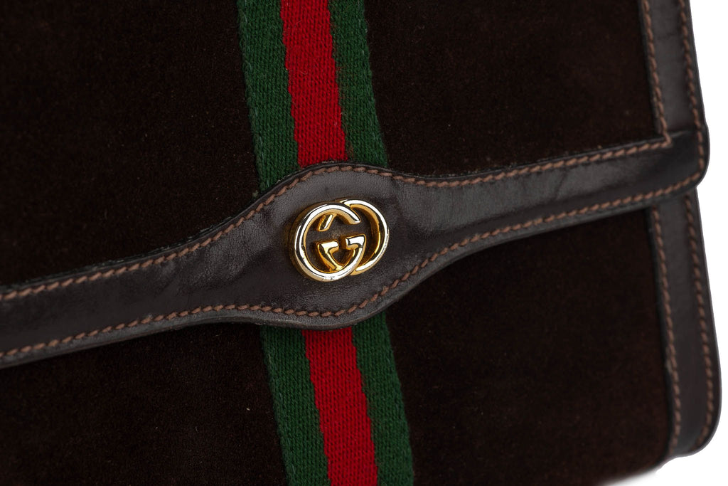 Gucci Vintage Brown Suede Logo Clutch