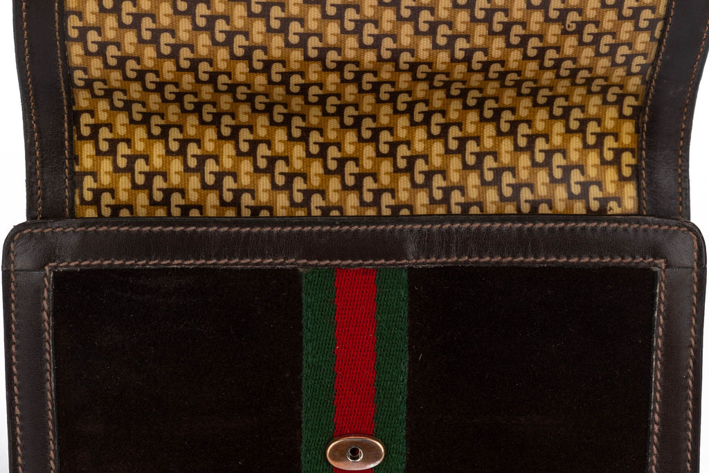 Gucci Vintage Brown Suede Logo Clutch