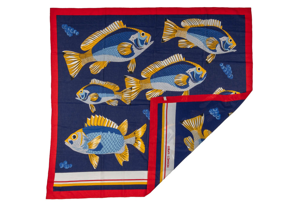 Hermès Vintage Blue Fish Cotton Sarong