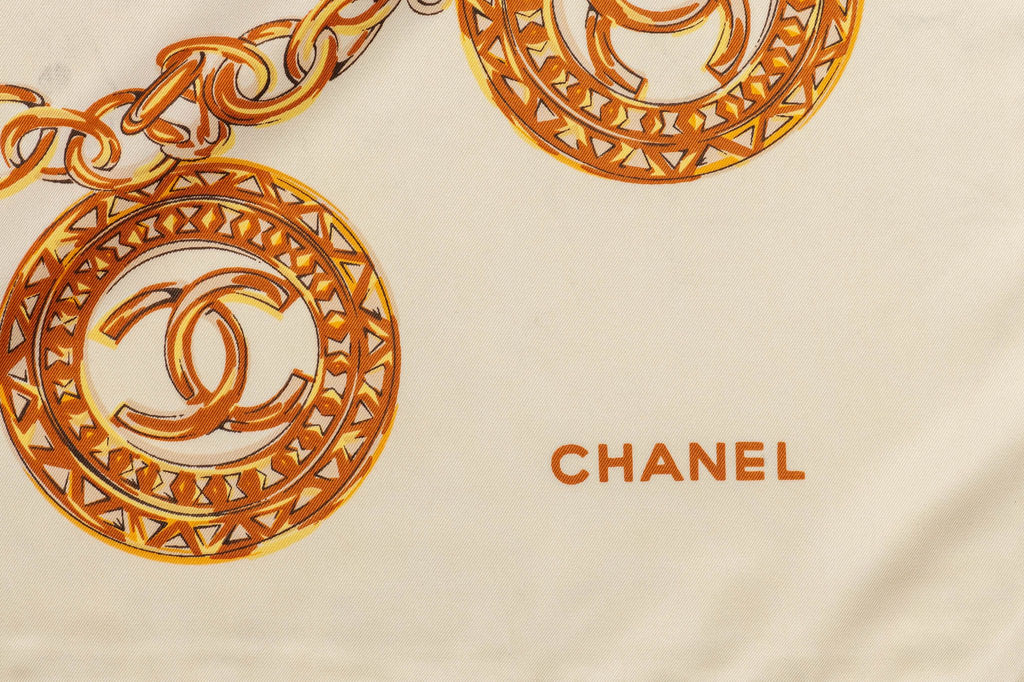 Chanel Vintage Silk Coins White Scarf