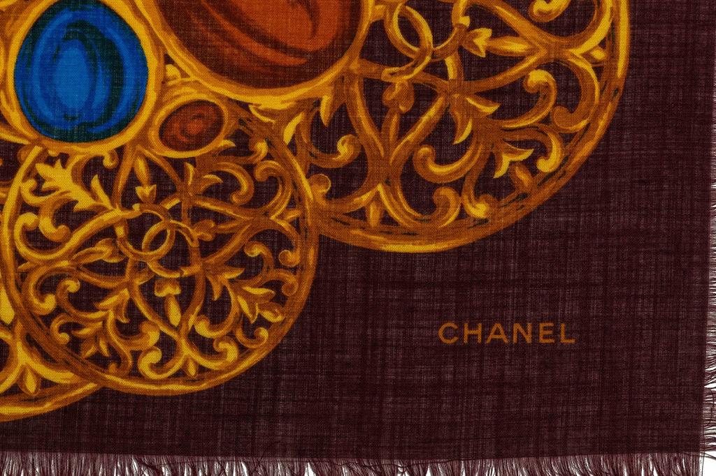 Chanel Vintage Silk Gripoix Brown Shawl