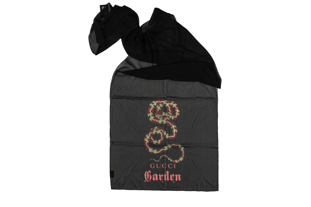 New Gucci Garden Black Scarf With Box