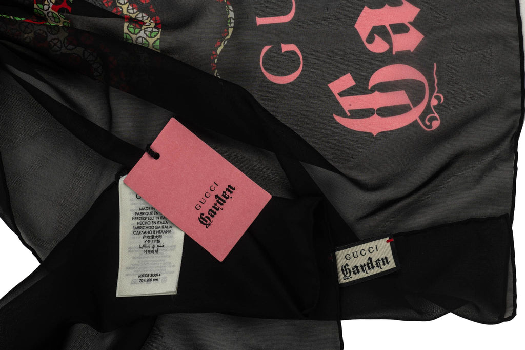 New Gucci Garden Black Scarf With Box