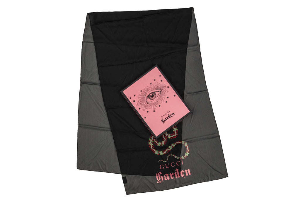 New Gucci Garden Black Scarf With Box