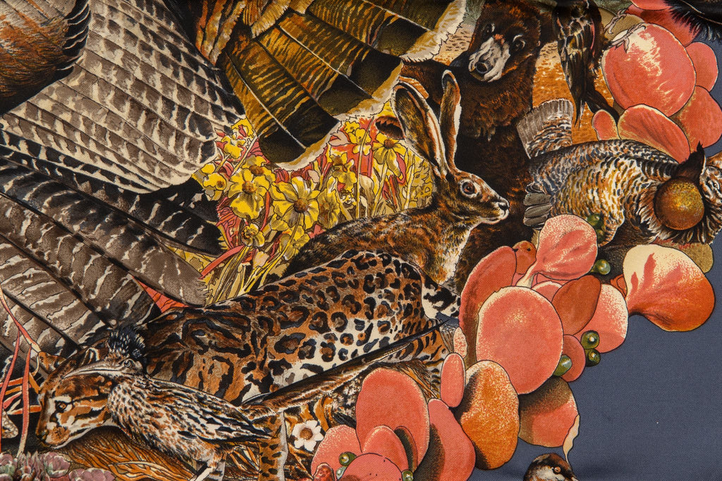 Hermès Navy Texas Wildlife Scarf Oliver