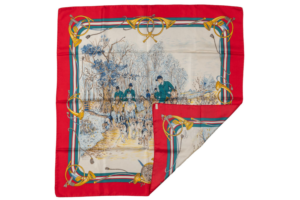 Gucci Vintage Hunting Scene Silk Scarf