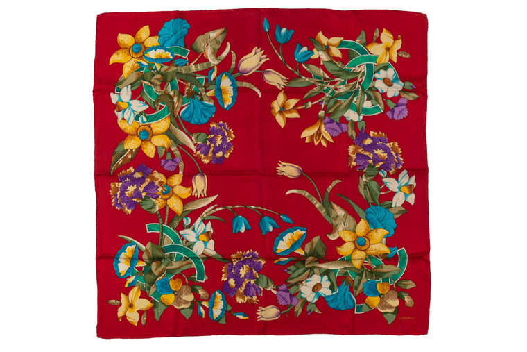Chanel 80s Red Flower Bouquets Scarf