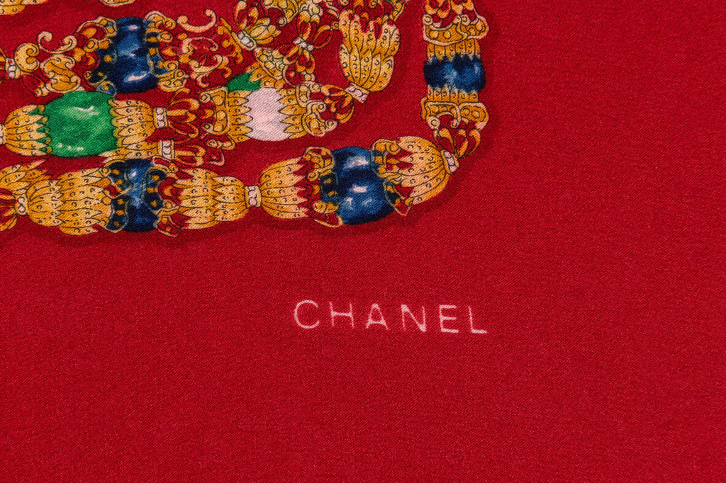 Chanel 80s Red Gripoix Silk Scarf