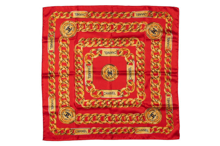 Chanel 80s Red Chains Silk Scarf