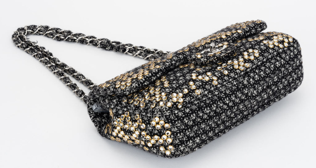 Chanel B/W Tweed Beaded Single Flap Bag
