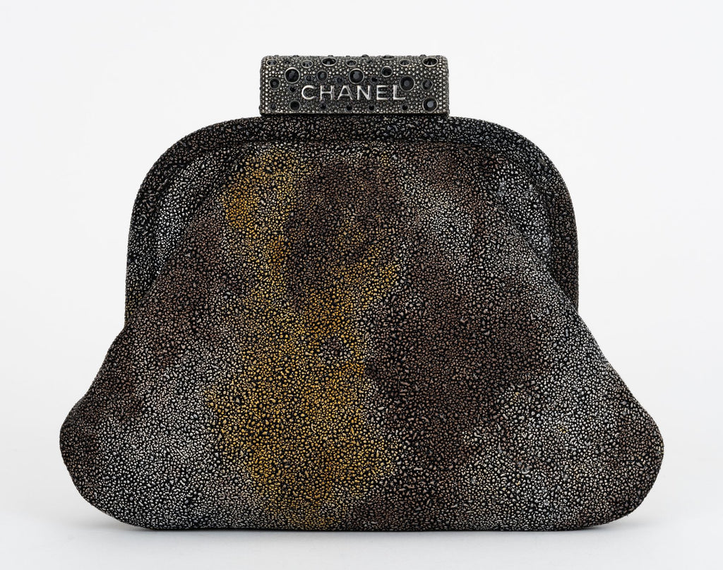 Chanel Grey Beaded Stingray Evening Bag