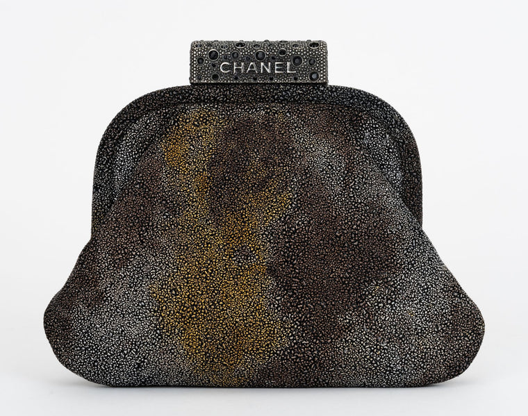 Chanel Grey Beaded Stingray Evening Bag