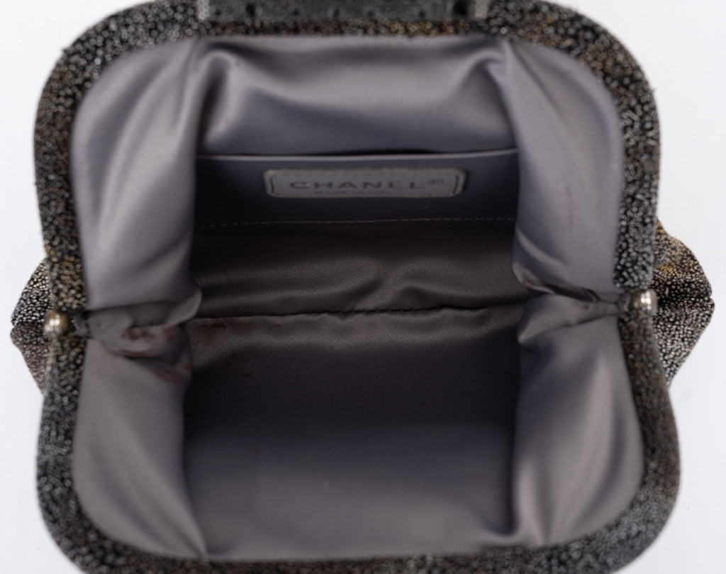 Chanel Grey Beaded Stingray Evening Bag