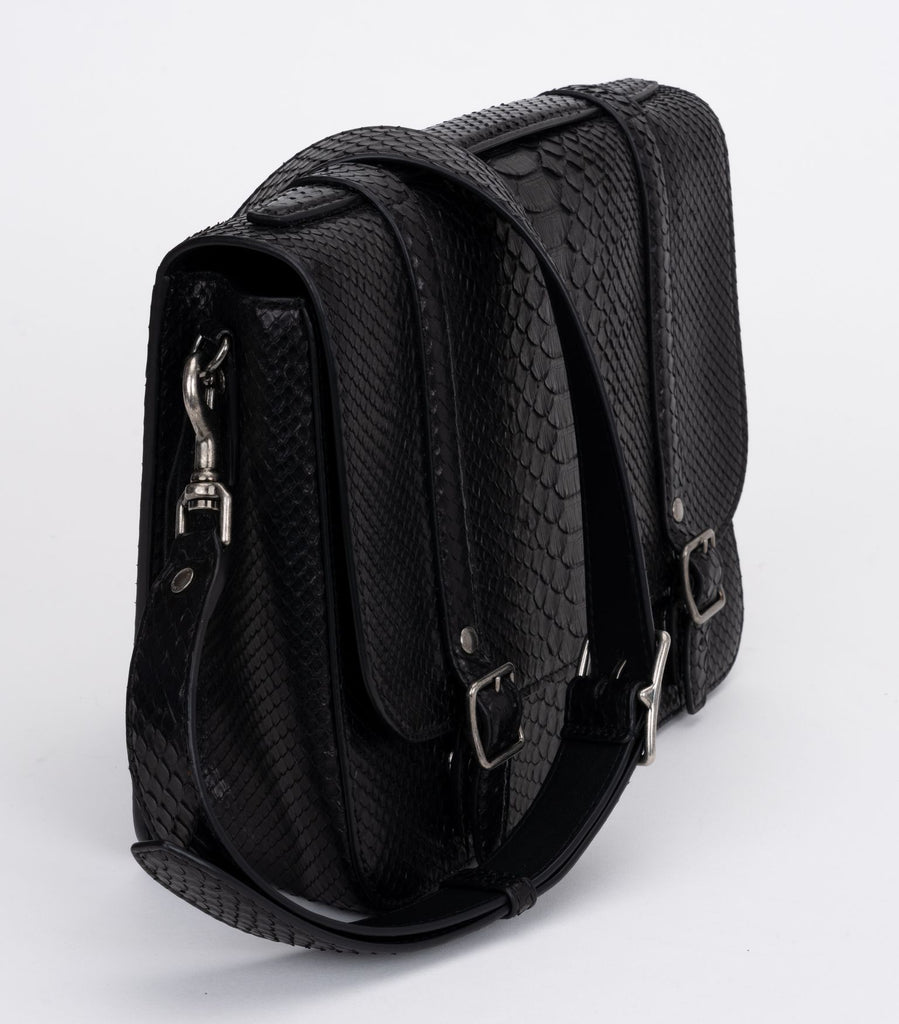 YSL New Black Brushed Python Schoolbag