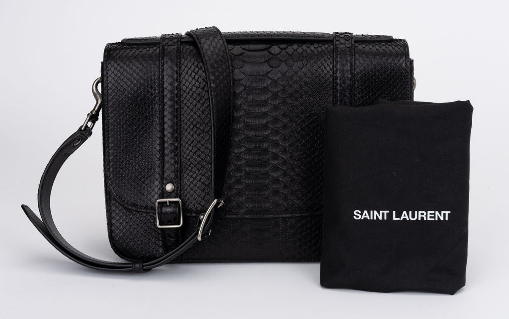 YSL New Black Brushed Python Schoolbag