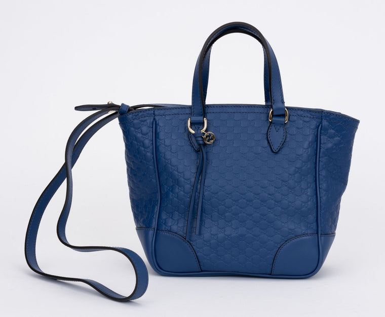 Gucci New Blue Logo Leather 2 Way Bag