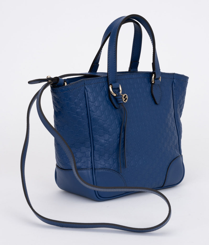 Gucci New Blue Logo Leather 2 Way Bag