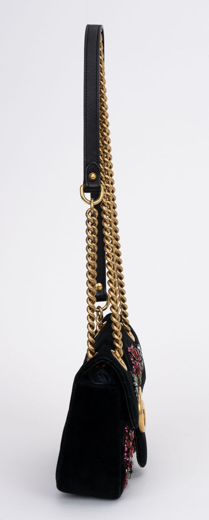 Gucci Marmont Black Velvet Beaded Flap