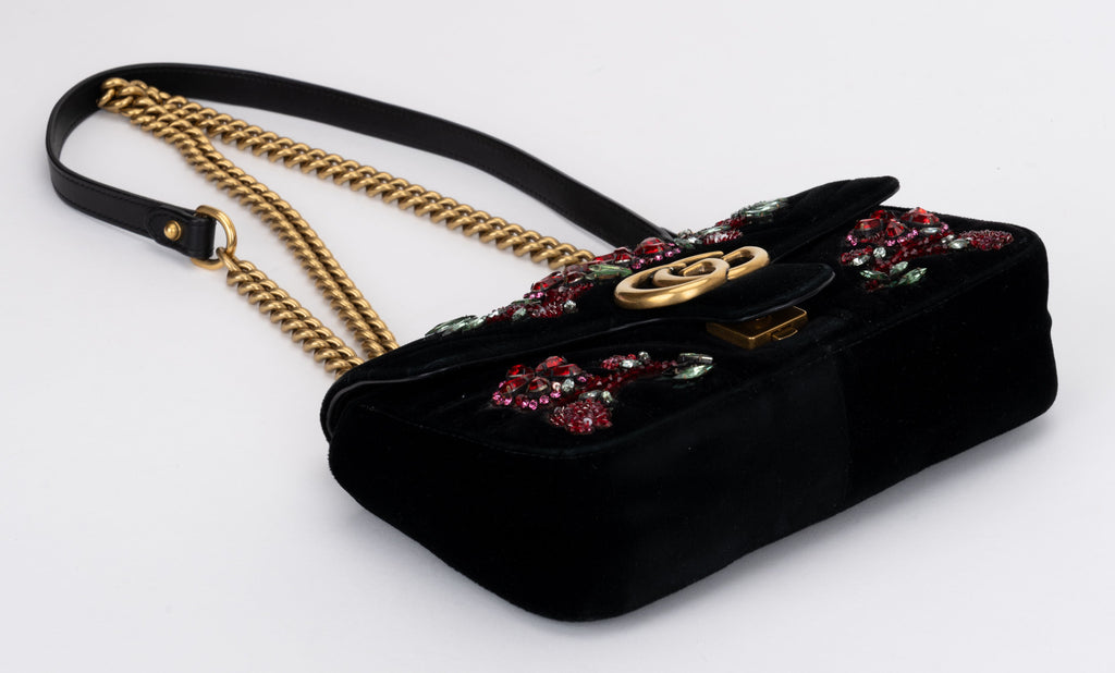 Gucci Marmont Black Velvet Beaded Flap