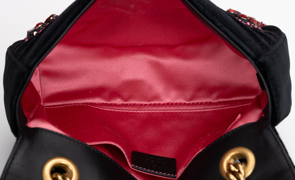 Gucci Marmont Black Velvet Beaded Flap