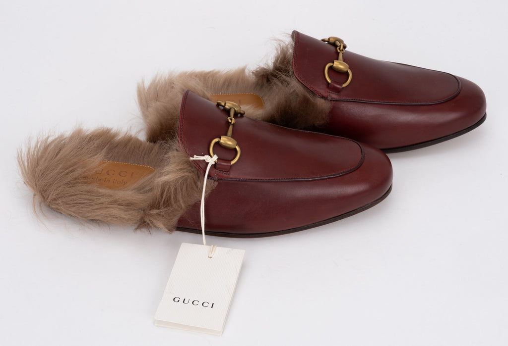 Gucci New Men Size 6 Maroon Furry Slides