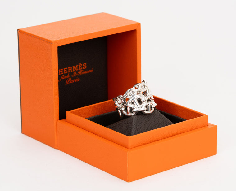 Hermès New Sterling Chain Ring Size 6.75