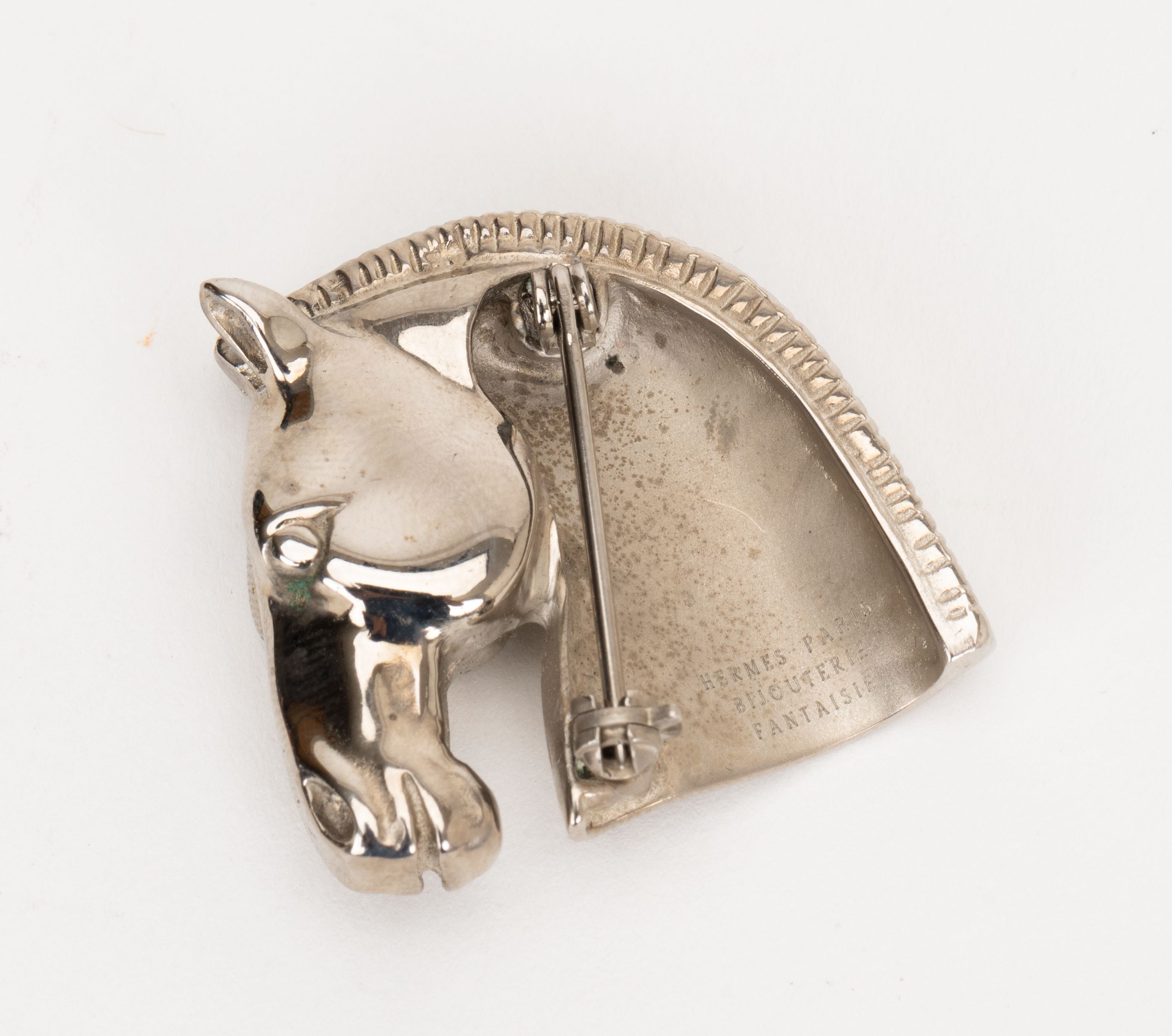 Hermes Silver Horse Head Bijoux Pin