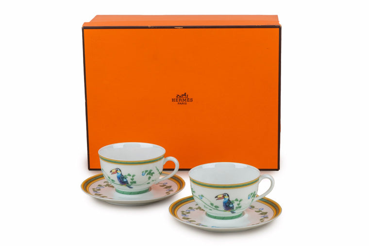 Hermès Toucans Teacups & Saucers S/2