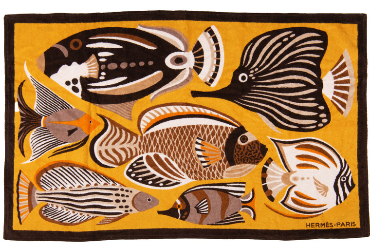 Hermès NIB Yellow Black Fish Beach Towel
