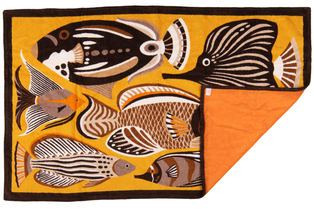 Hermès NIB Yellow Black Fish Beach Towel