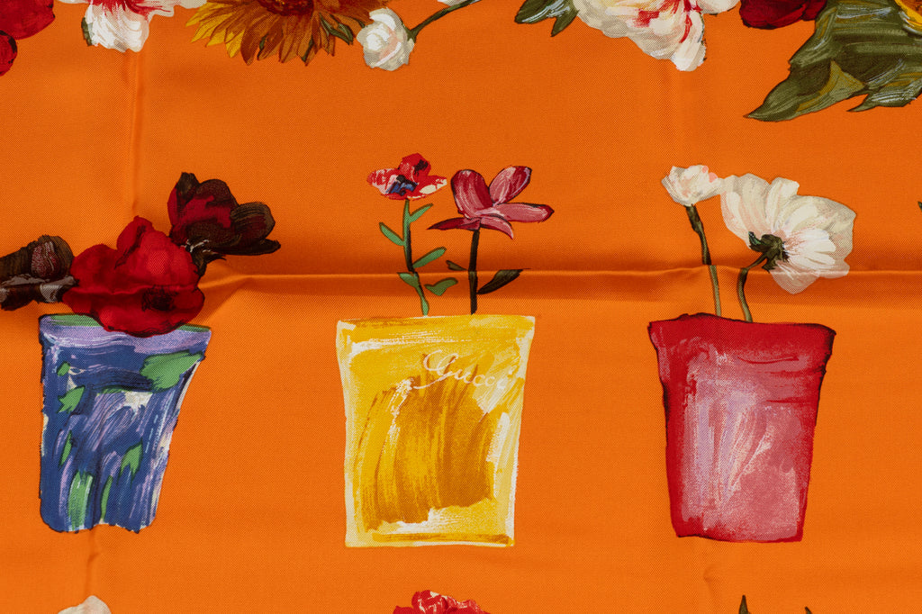 Gucci Orange Flower Vases Silk Scarf