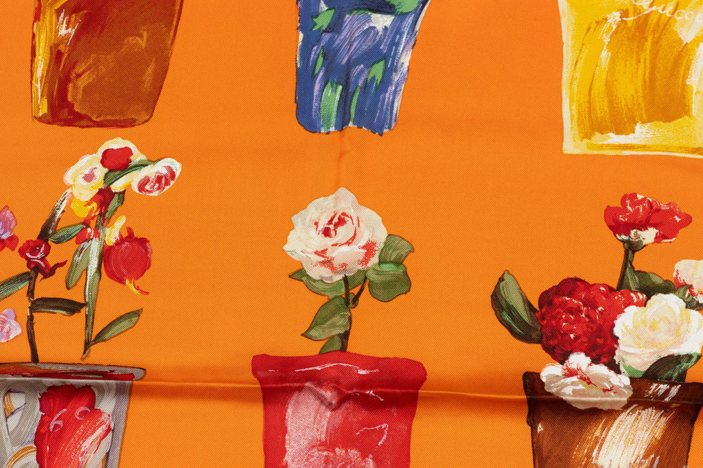 Gucci Orange Flower Vases Silk Scarf