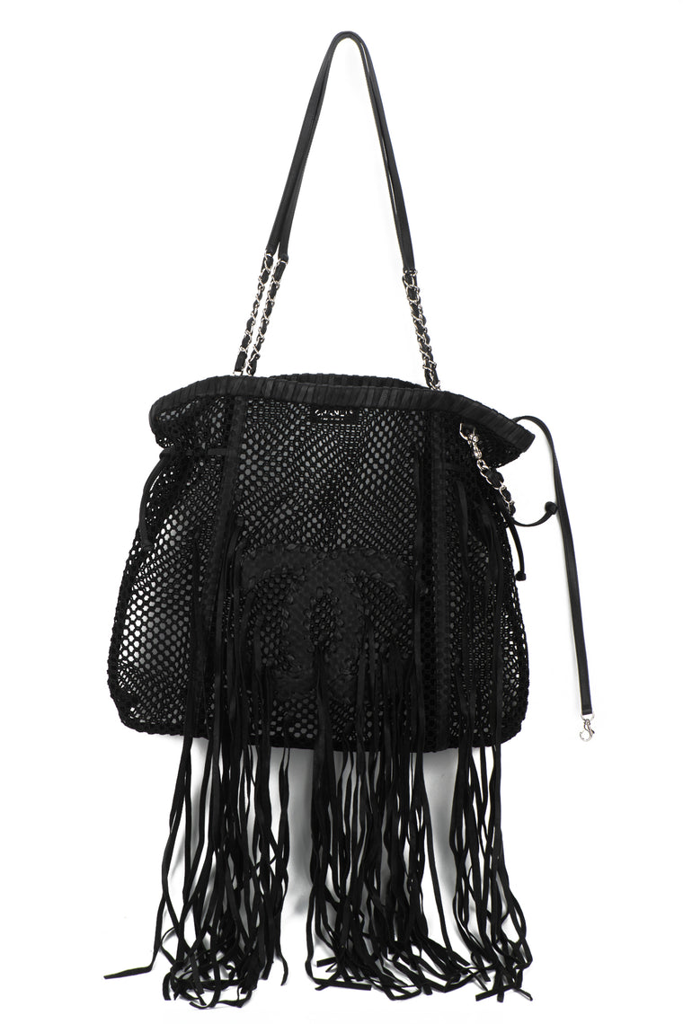 Chanel Black Fringe CC Tote Handbag