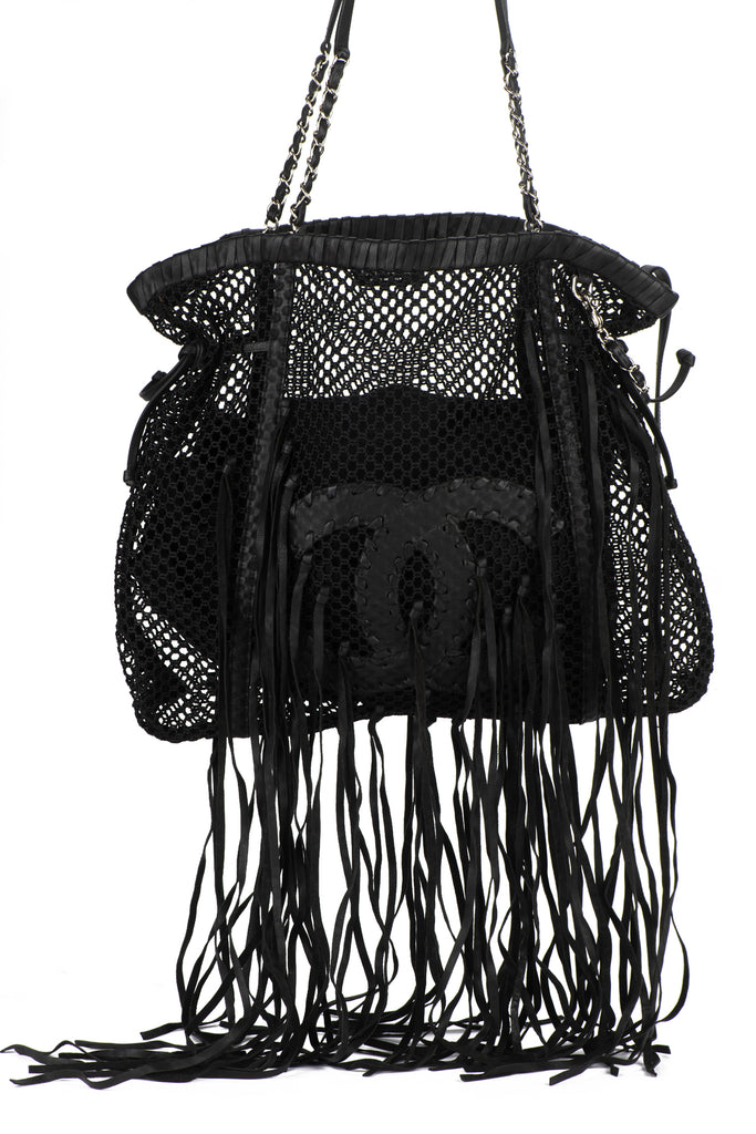 Chanel Black Fringe CC Tote Handbag