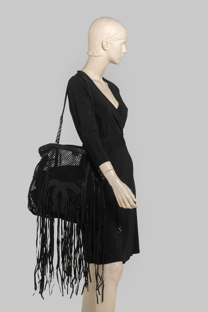 Chanel Black Fringe CC Tote Handbag