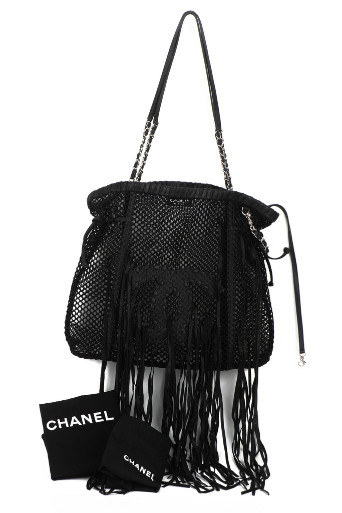 Chanel Black Fringe CC Tote Handbag