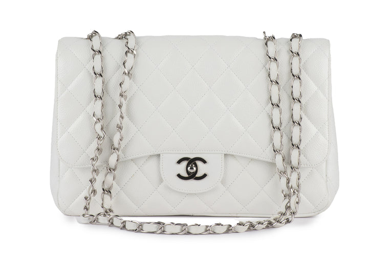 Chanel White Caviar Jumbo Single Flap
