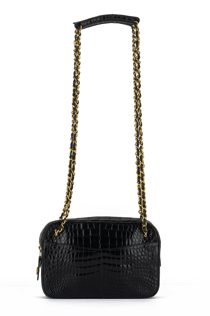 Chanel Vintage Black Croc Shoulder Bag