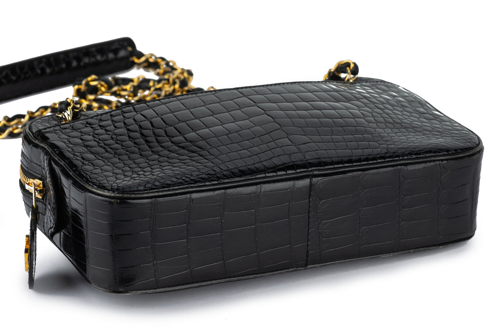 Chanel Vintage Black Croc Shoulder Bag