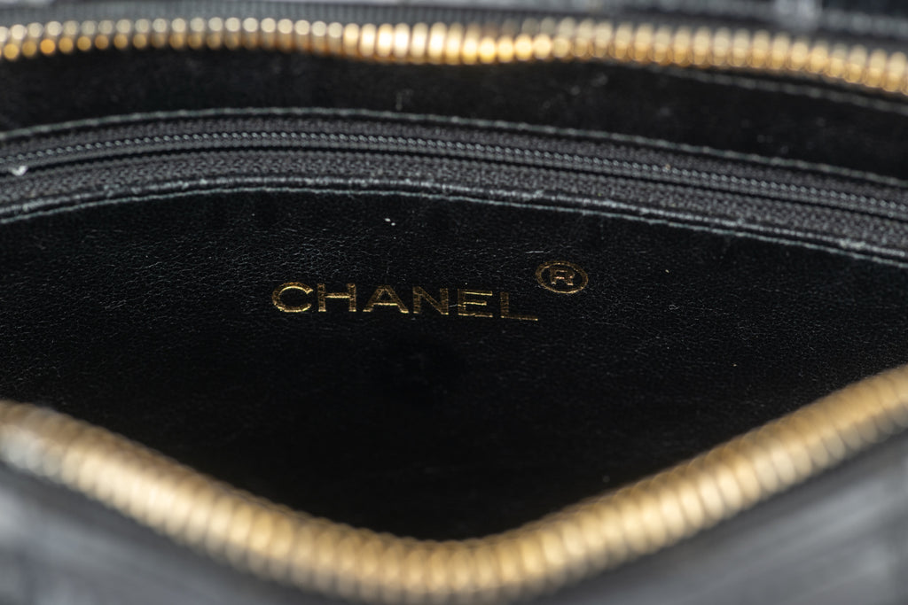 Chanel Vintage Black Croc Shoulder Bag