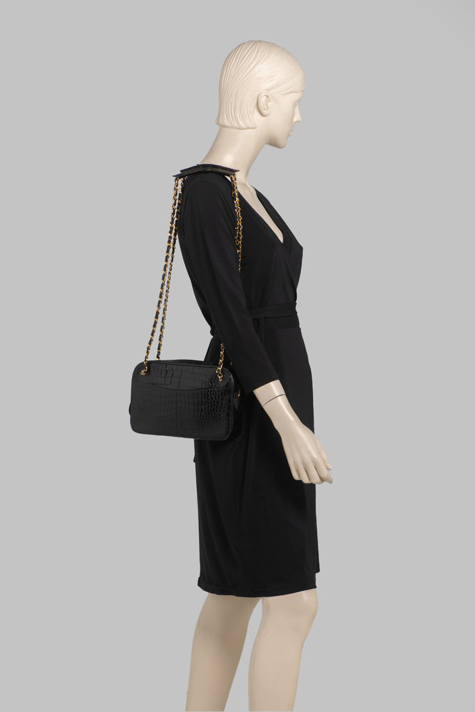 Chanel Vintage Black Croc Shoulder Bag