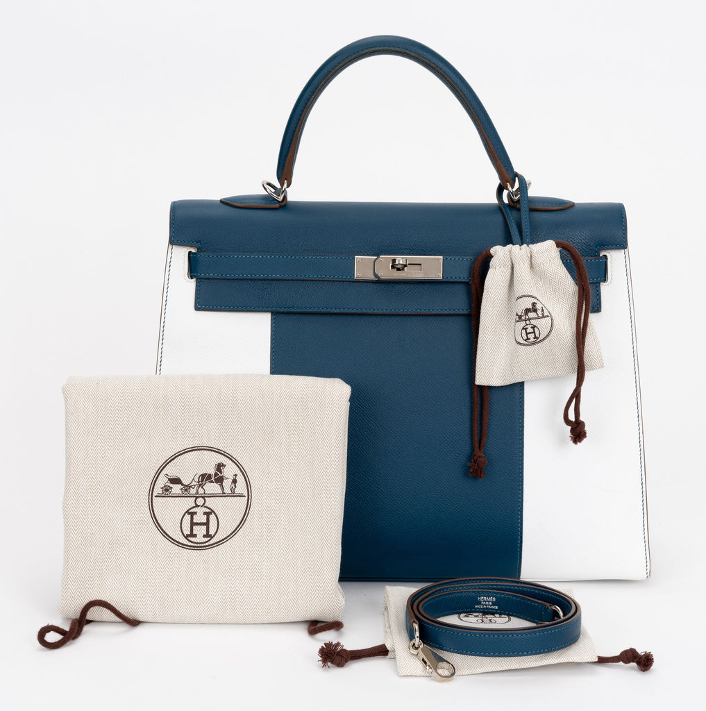 Hermès Kelly Sellier 35 Flag Blue White