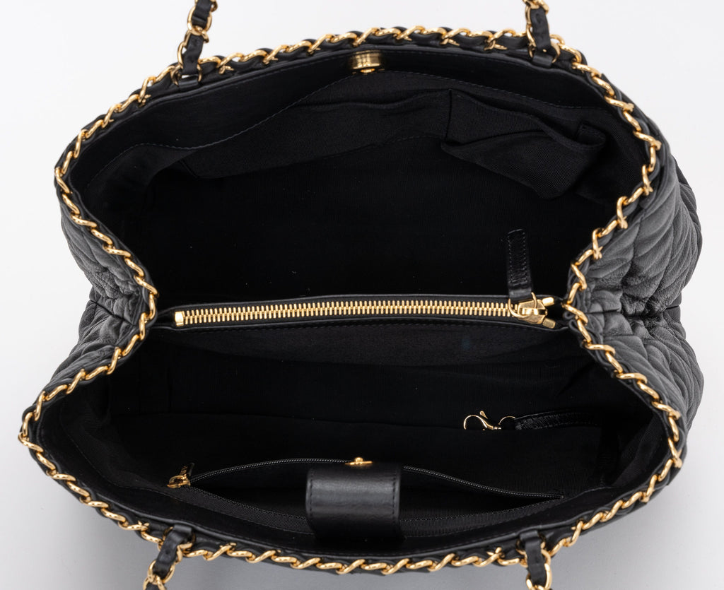 Chanel Black Quilted Gold Chain Me Tote