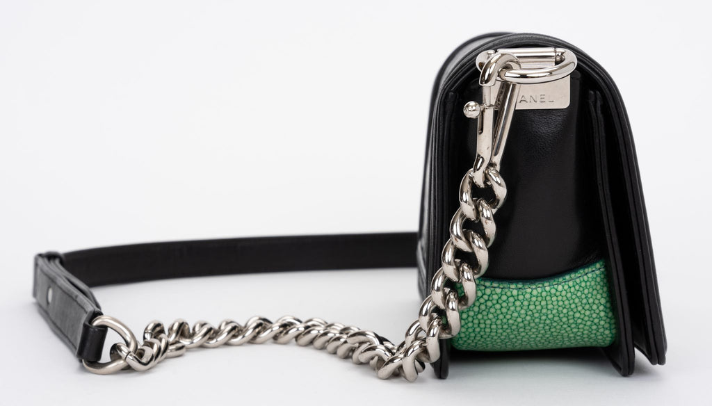 Chanel Black Green Stingray Small Boybag