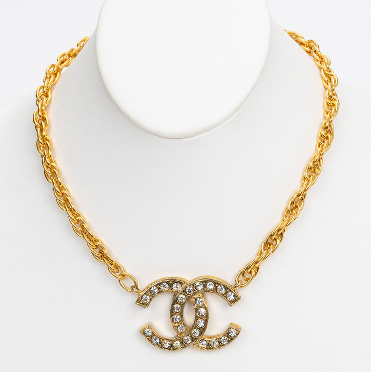 Chanel Gold Chain Rhinestone Necklace