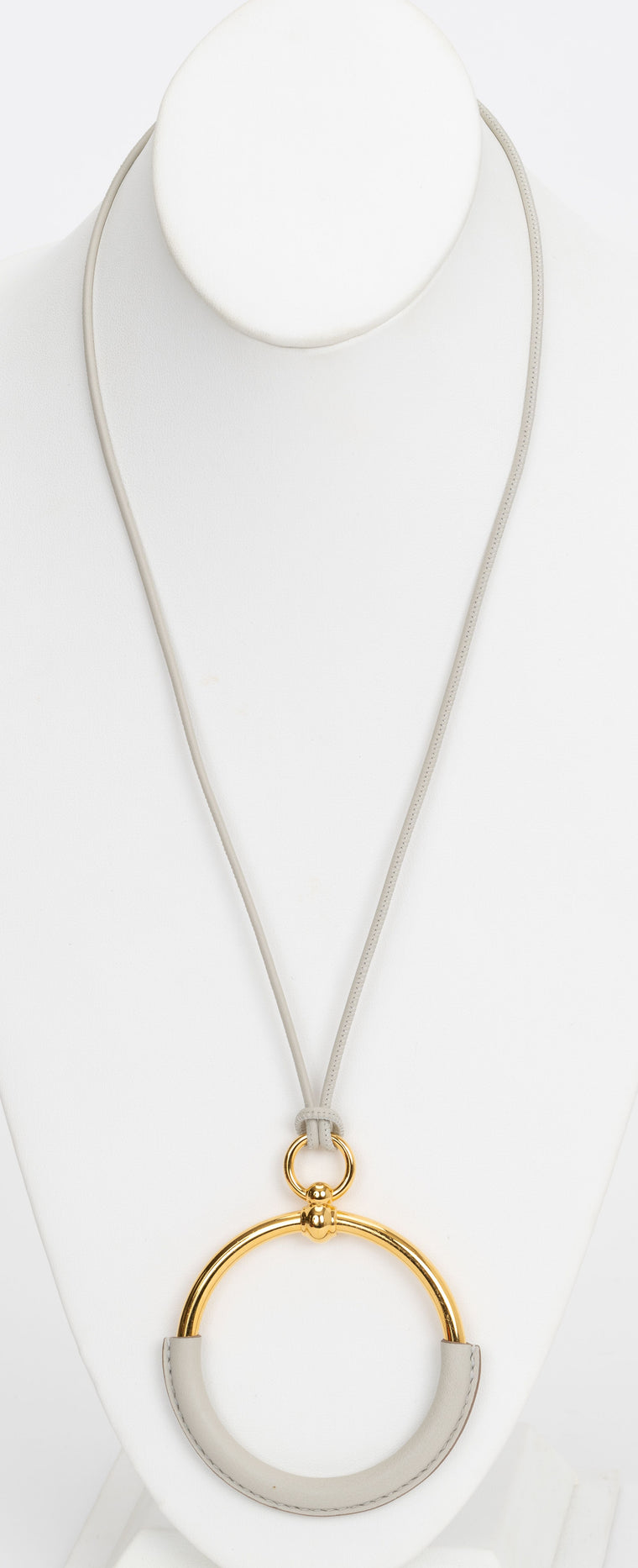 Hermès White Gold Leather Loop Necklace