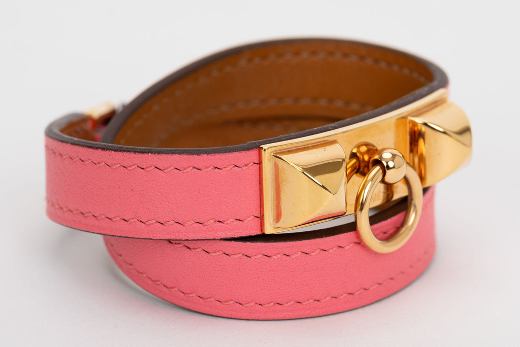 Hermes New Rose Rivale Leather Bracelet