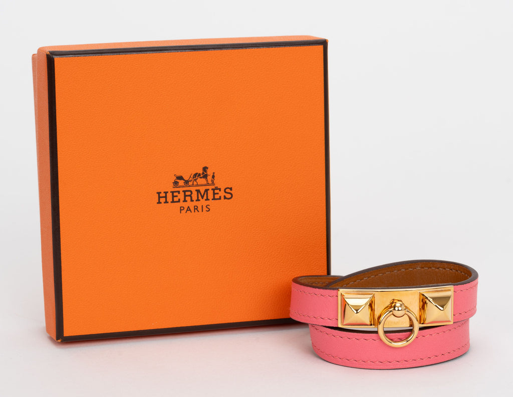 Hermes New Rose Rivale Leather Bracelet
