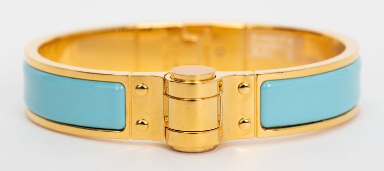Hermes Turquoise Gold Hinged Bracelet